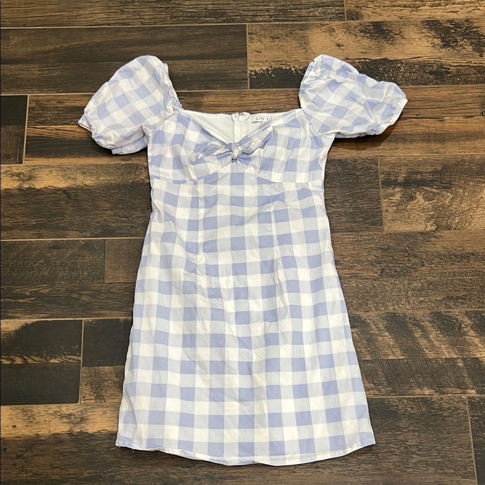 Chic Blue Checkered Mini Dress